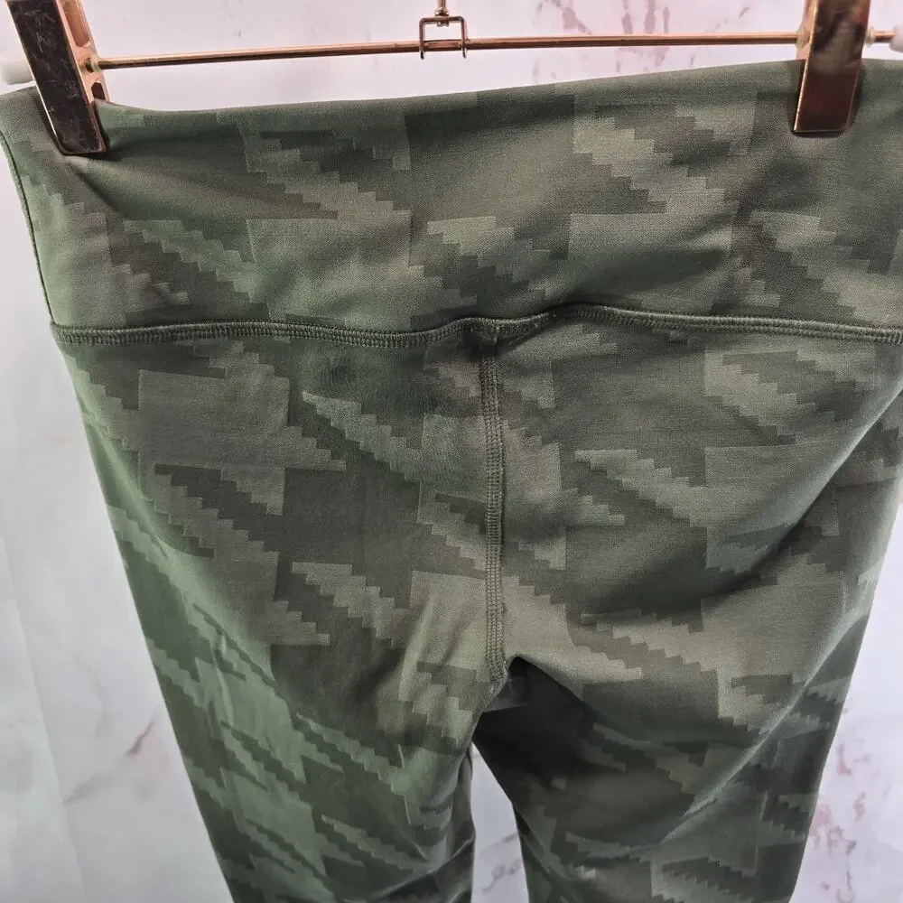 Alo Leggings Womens Small Green Capri Houbdstooth Plaid High Mid Rise Crop